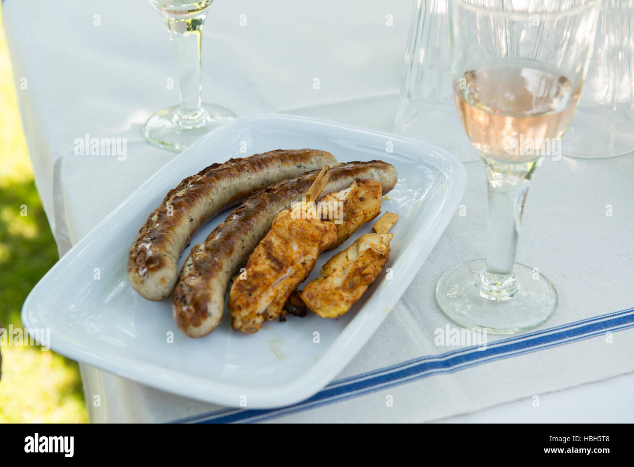 sausages and wine Stock Photo