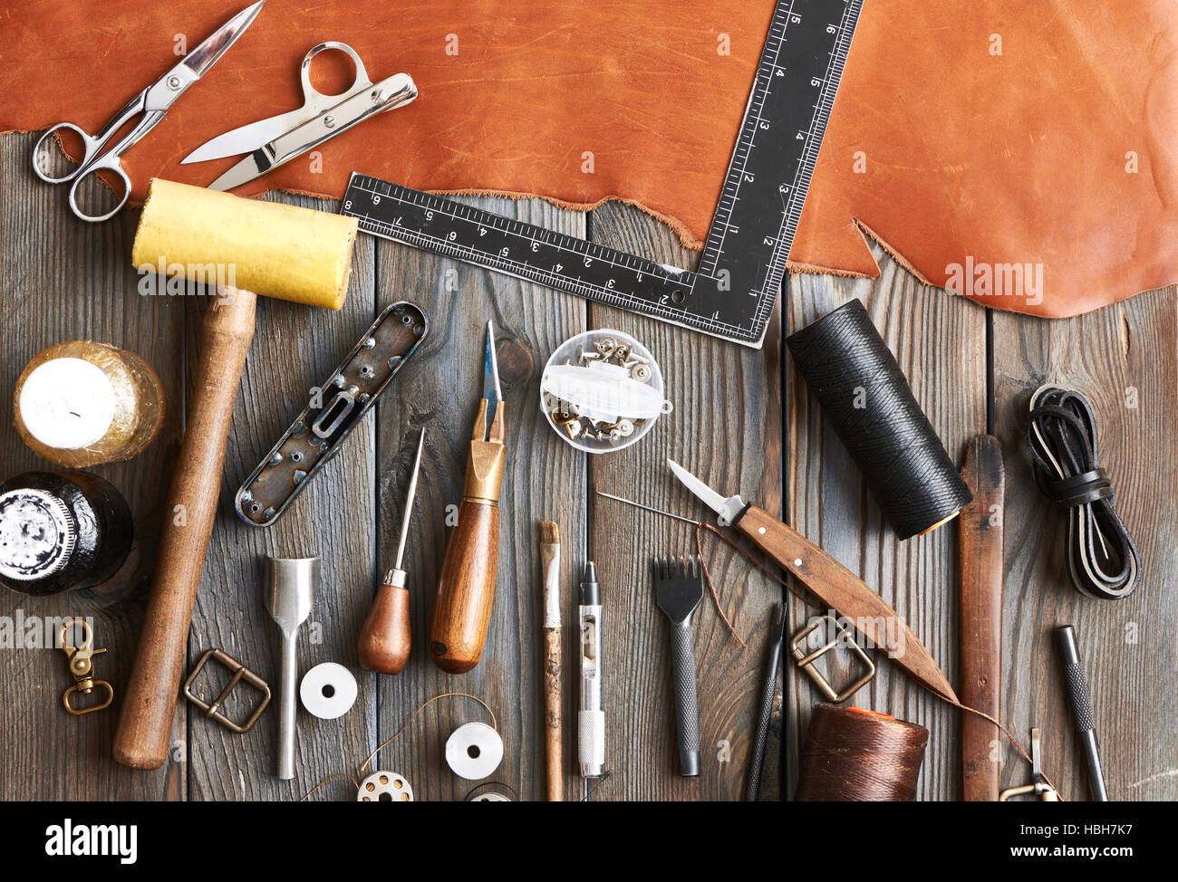 Leather crafting tools Stock Photo - Alamy