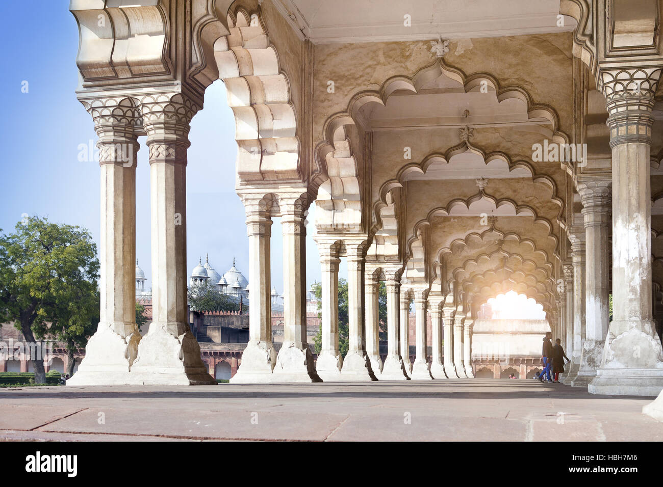 columns in palace - Agra Red fort India Stock Photo
