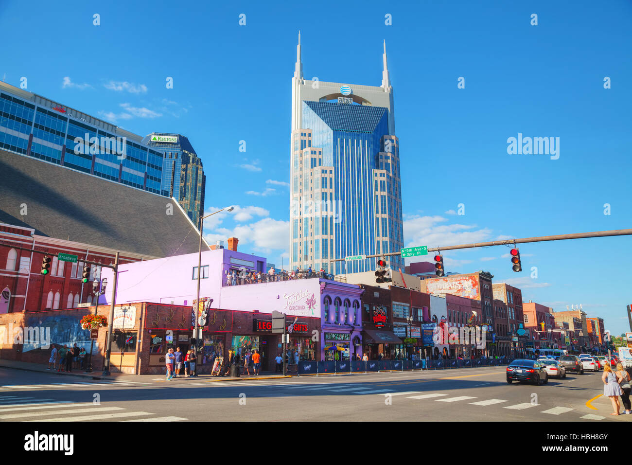Downtown Nashville with people Stock Photo