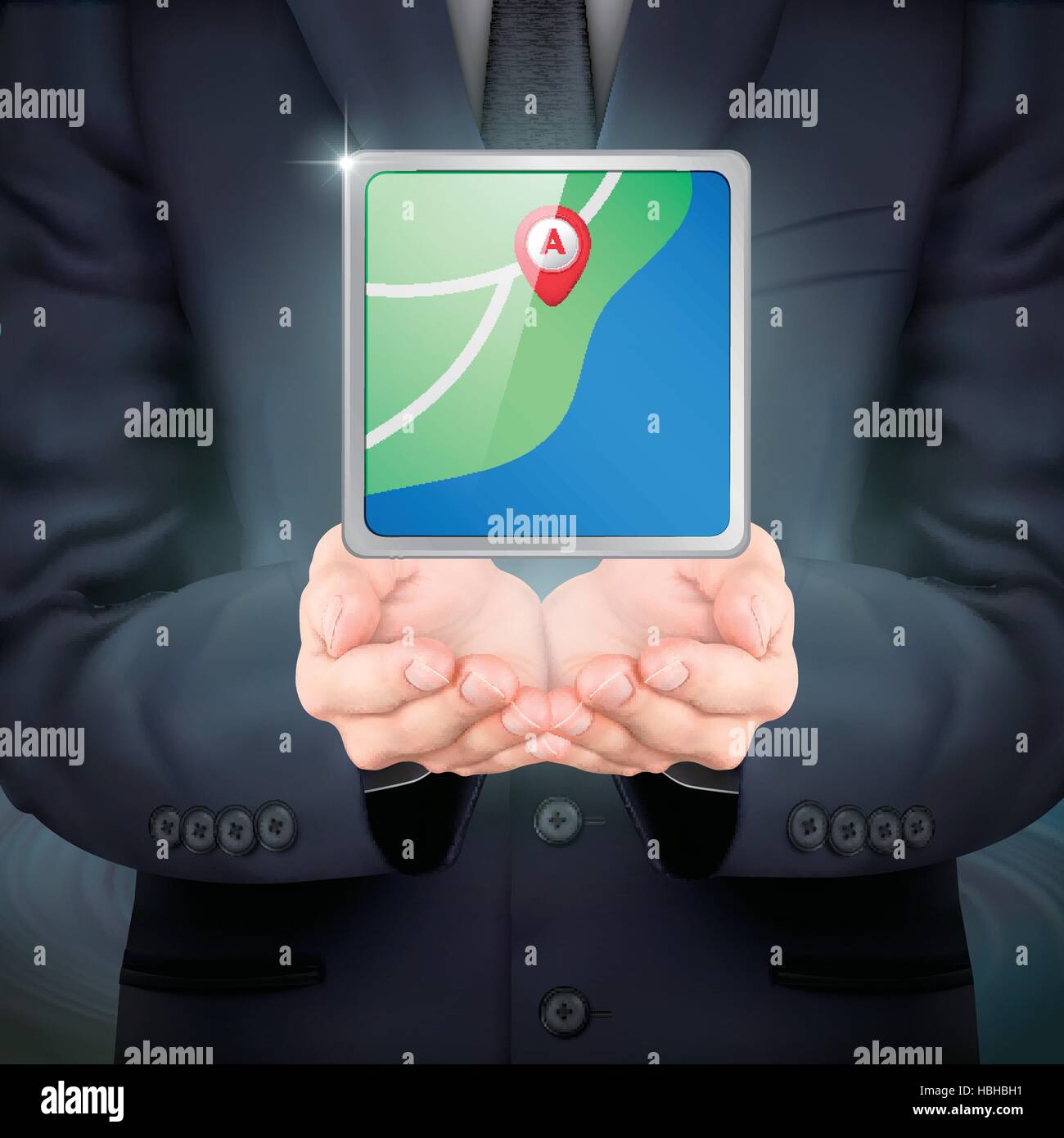 close-up look at businessman holding city map Stock Vector