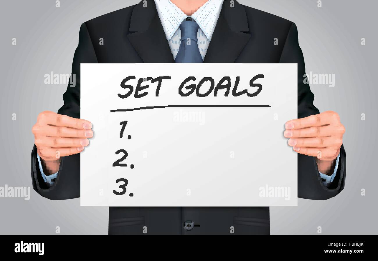 close-up look at businessman holding set goals poster Stock Vector