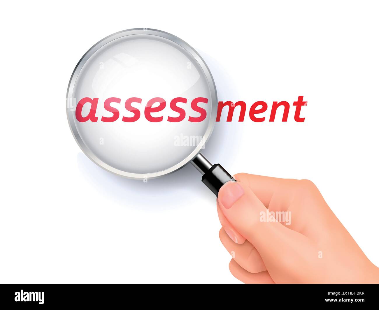 assessment showing through magnifying glass held by hand Stock Vector