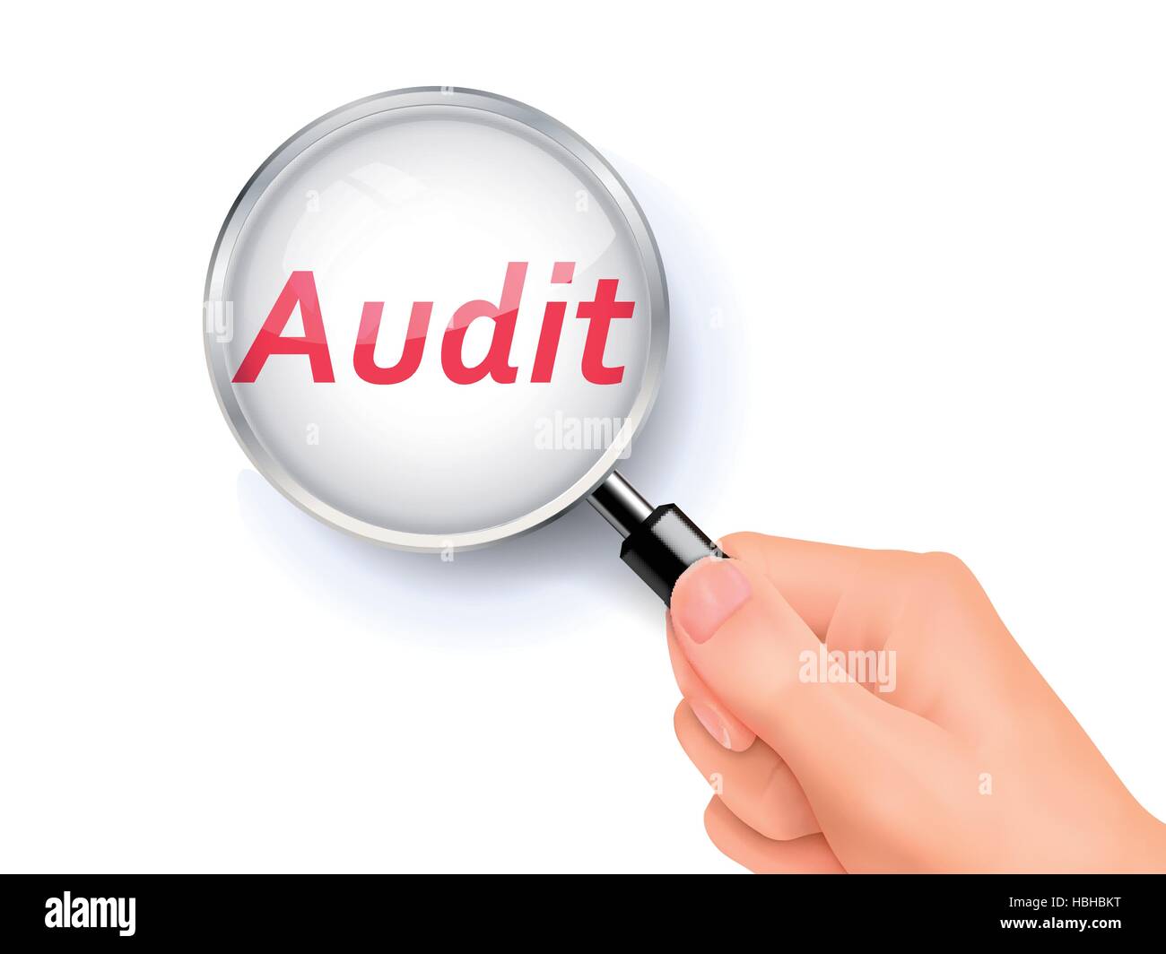 audit showing through magnifying glass held by hand Stock Vector
