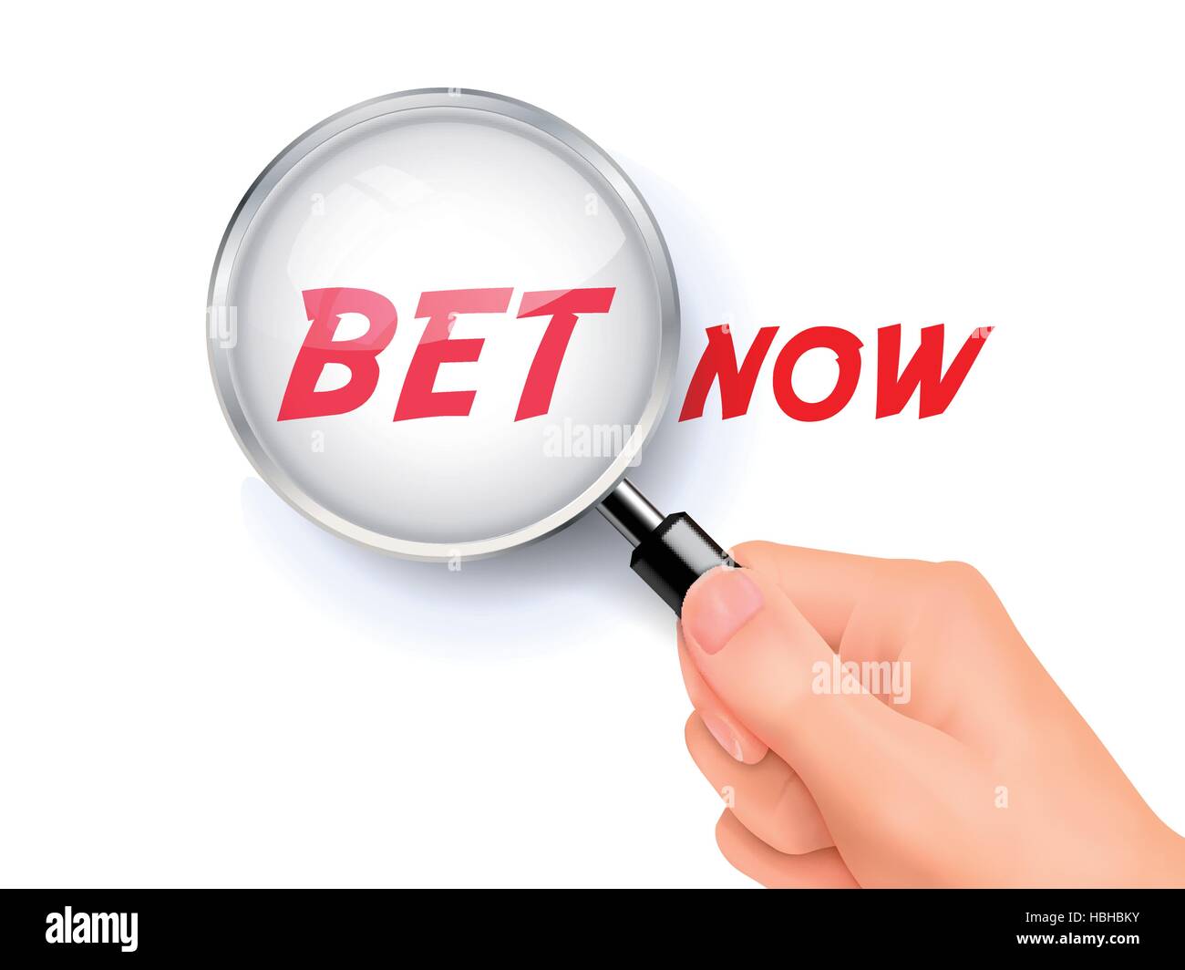 bet now showing through magnifying glass held by hand Stock Vector