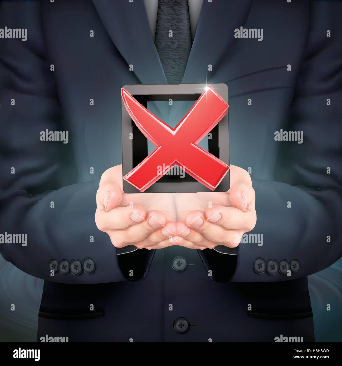 close-up look at businessman holding red cross mark Stock Vector