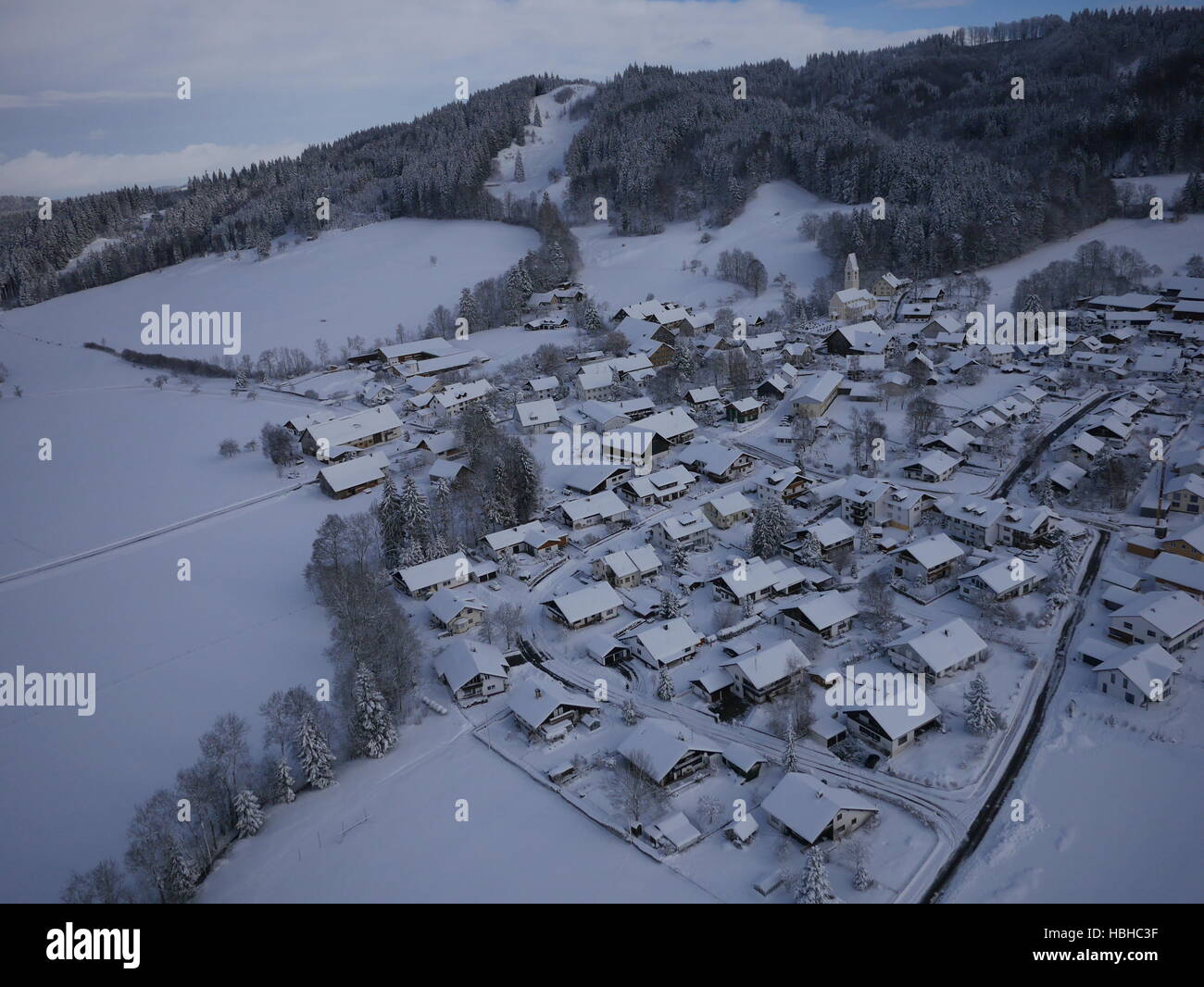 aerial photo of village in winter Stock Photo - Alamy