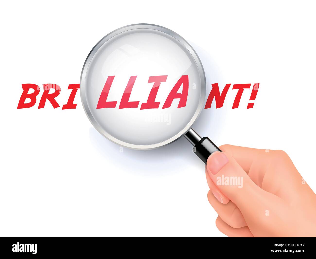brilliant word showing through magnifying glass held by hand Stock ...