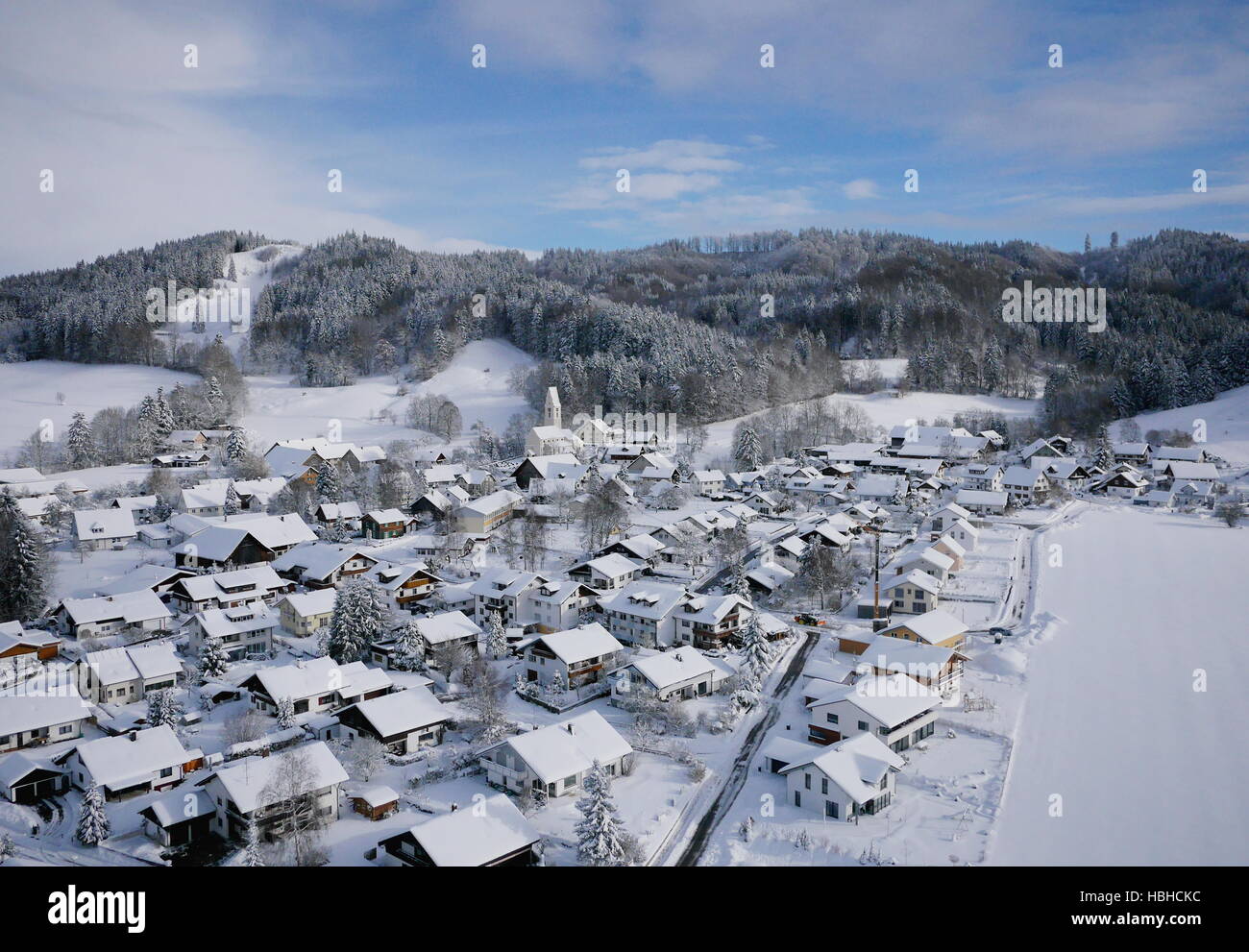 aerial photo of village in winter Stock Photo - Alamy