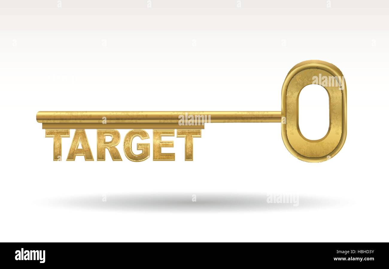target - golden key isolated on white background Stock Vector