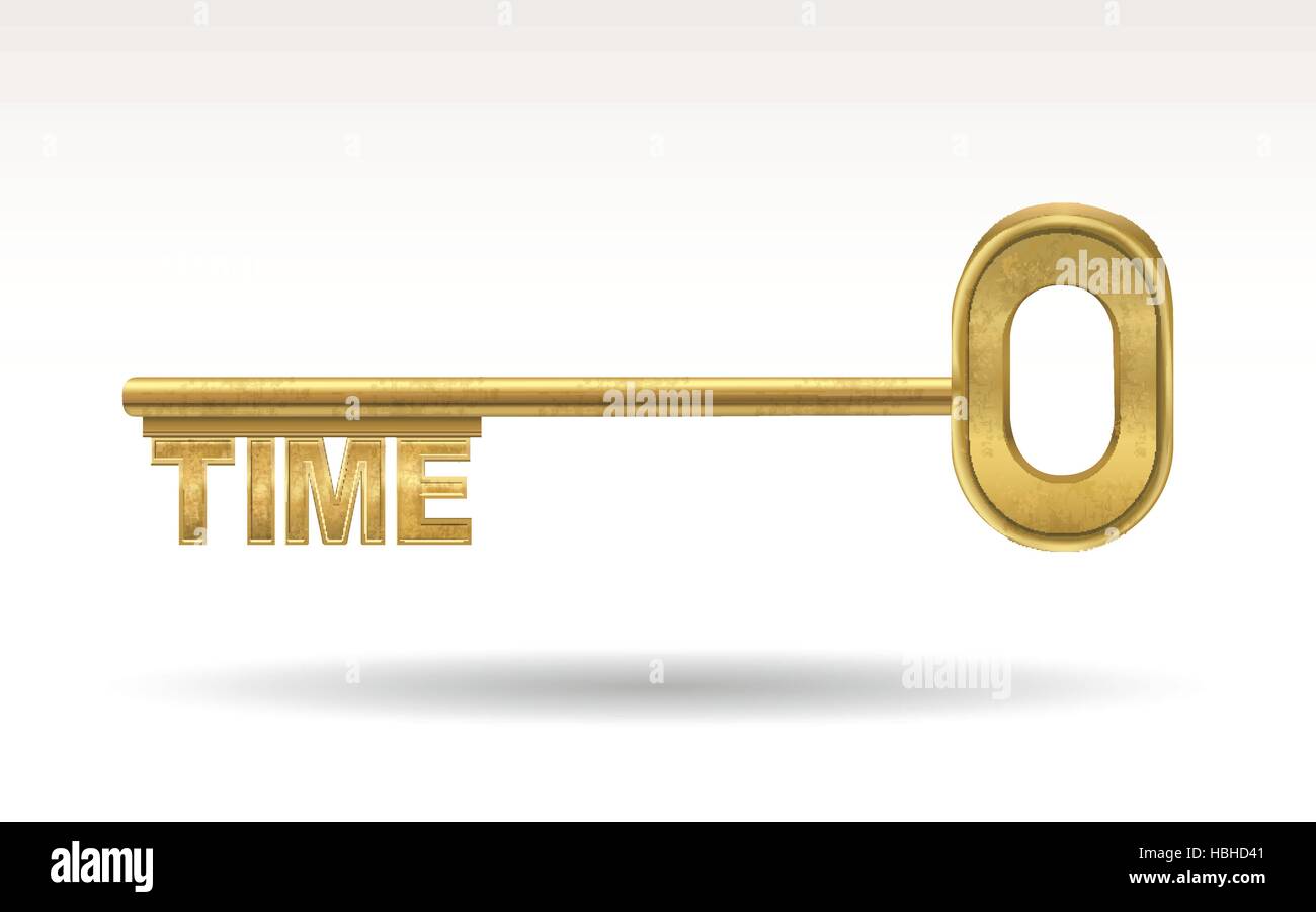 time - golden key isolated on white background Stock Vector