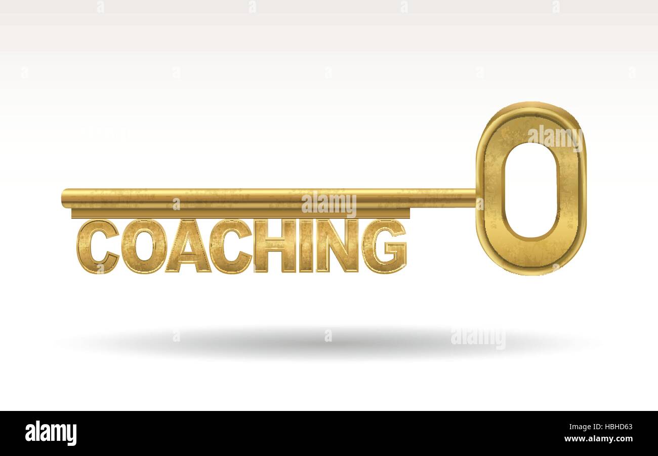 coaching - golden key isolated on white background Stock Vector