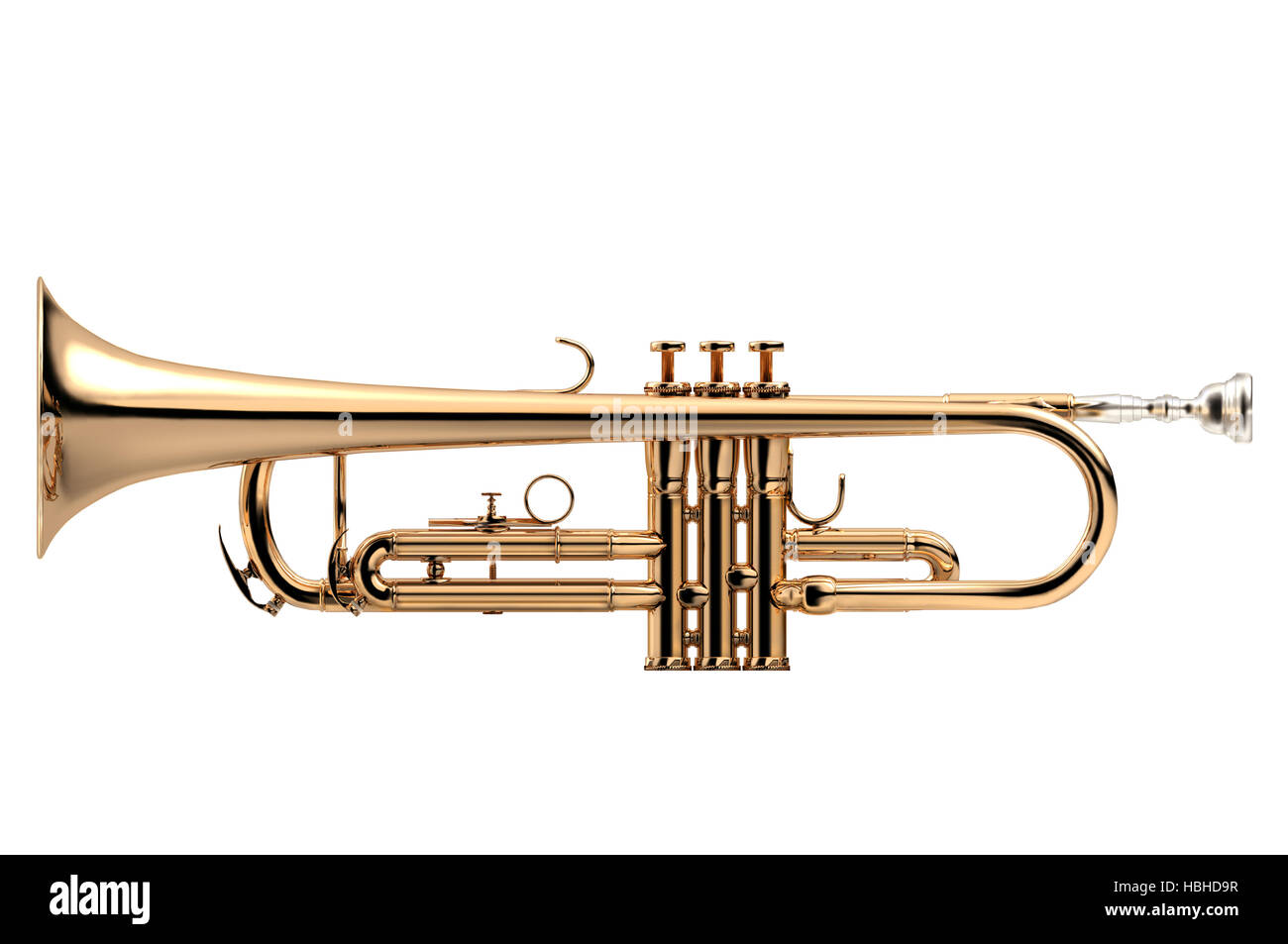 Trumpet - Golden trumpet classical instrument isolated on white, 3D illustration Stock Photo