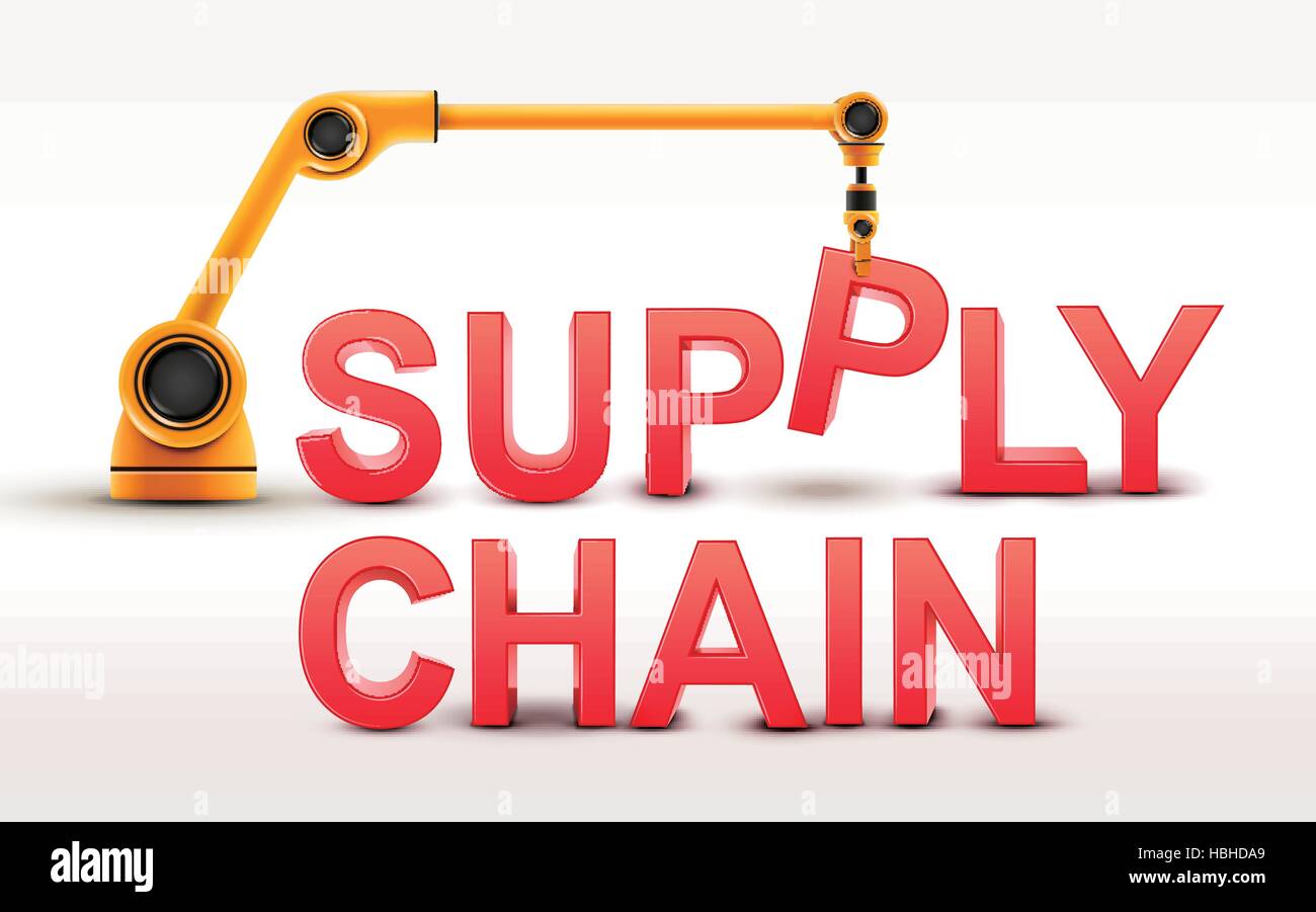 industrial robotic arm building SUPPLY CHAIN word on white background Stock Vector Image & Art