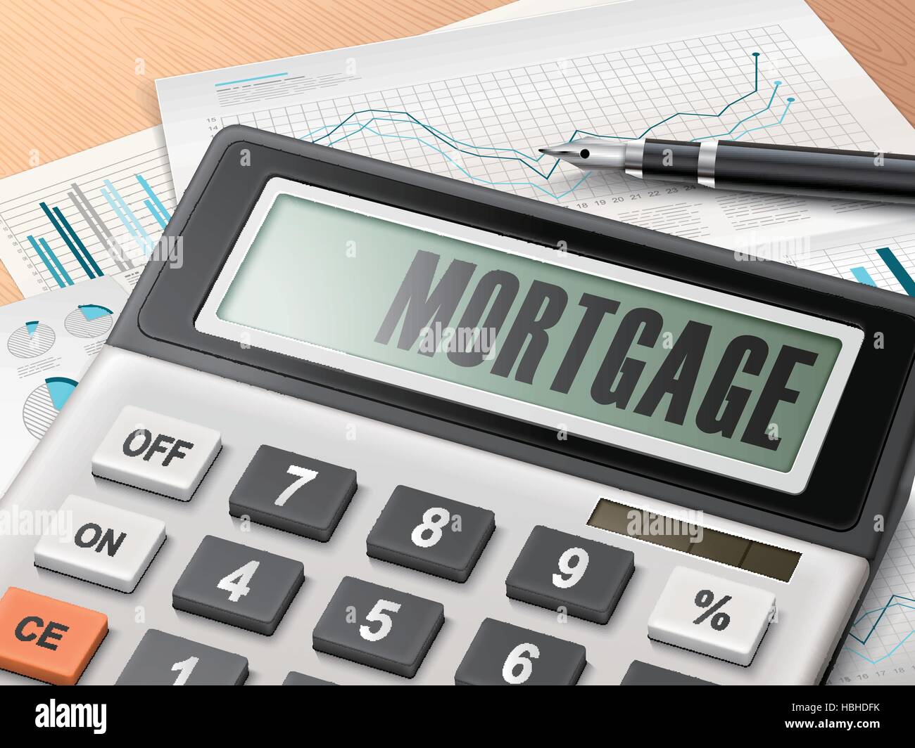 calculator with the word mortgage on the display Stock Vector