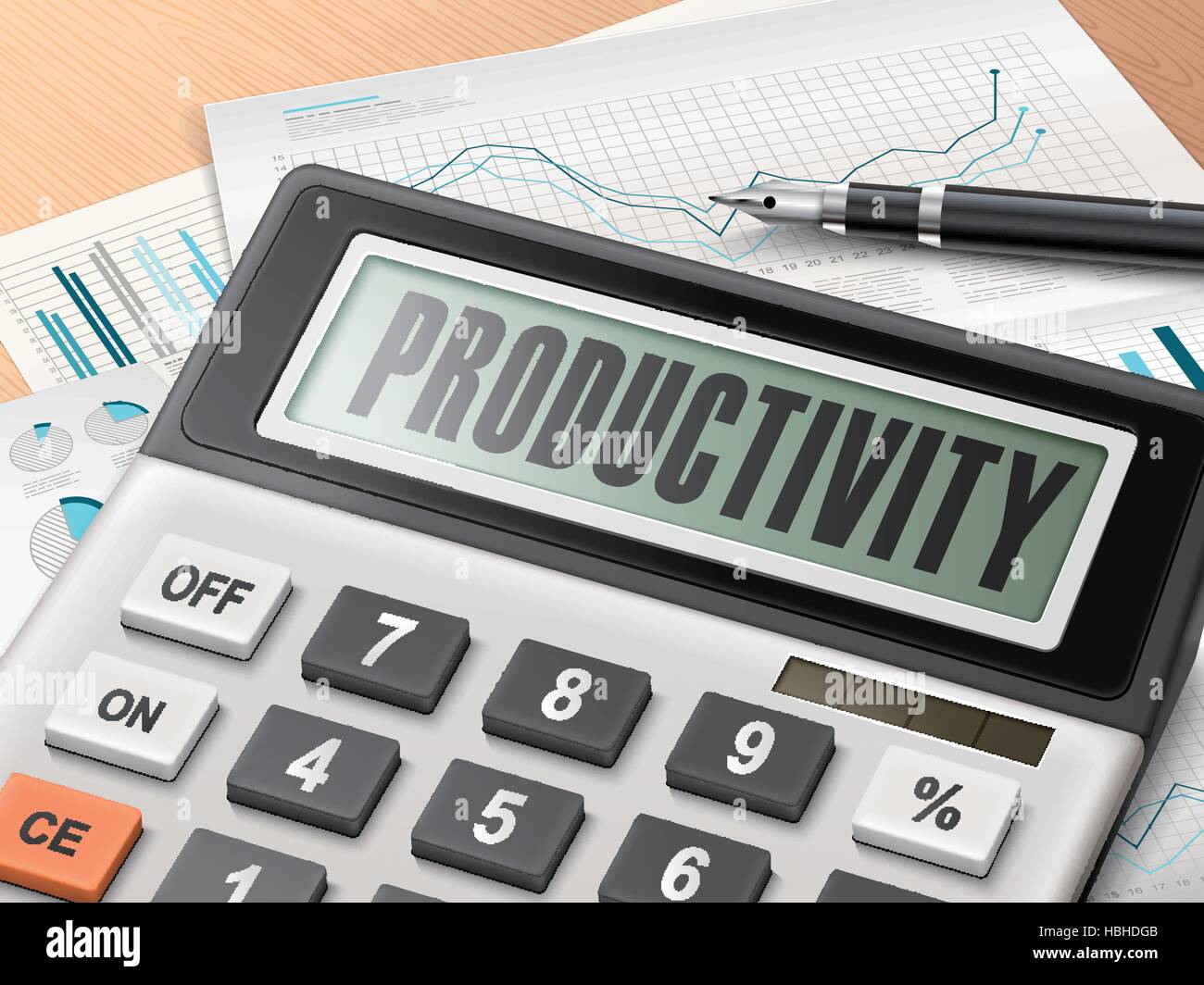 calculator with the word productivity on the display Stock Vector Image