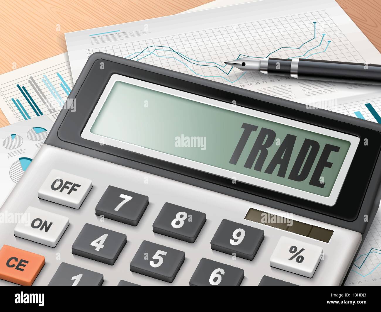 calculator with the word trade on the display Stock Vector