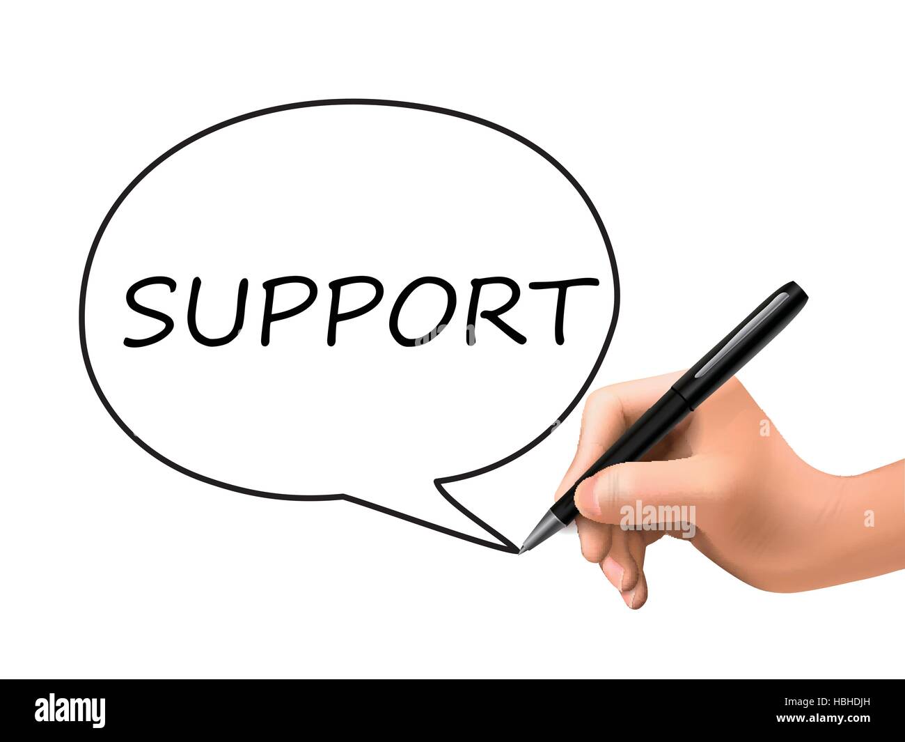 support word in speech bubble written by 3d hand Stock Vector