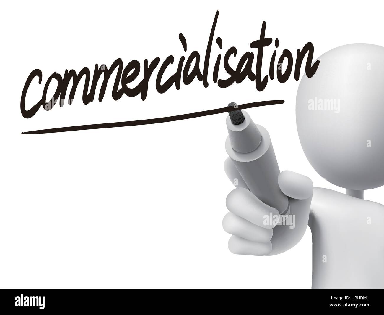 French words for Marketing written by 3d white man on a transparent