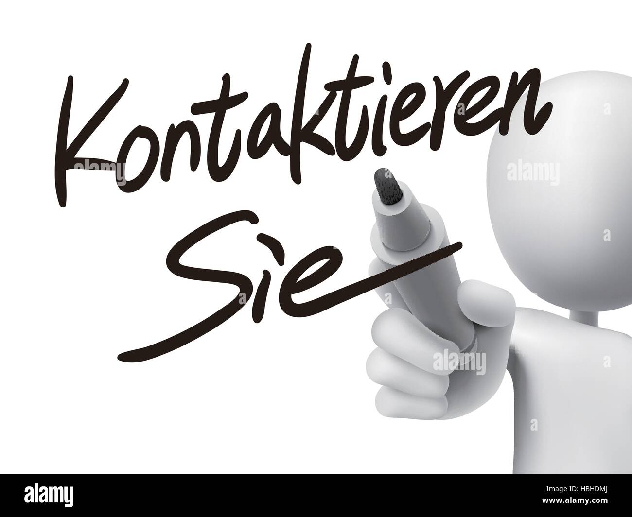 German words for Contact us written by 3d white man on a transparent
