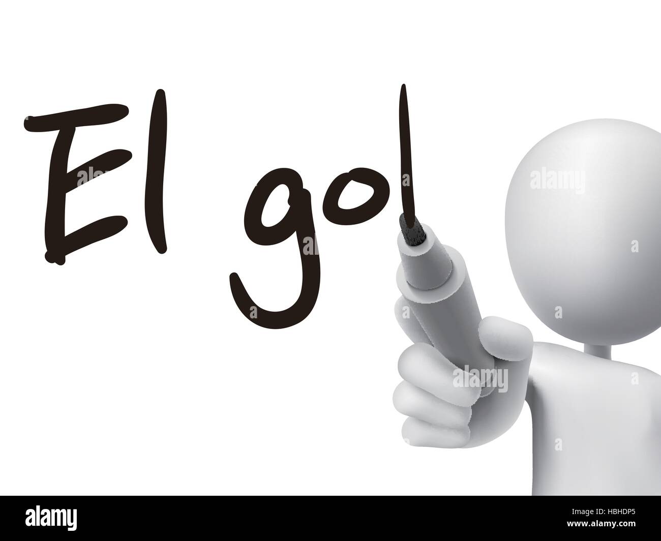 Spanish words for Goal written by 3d white man on a transparent board