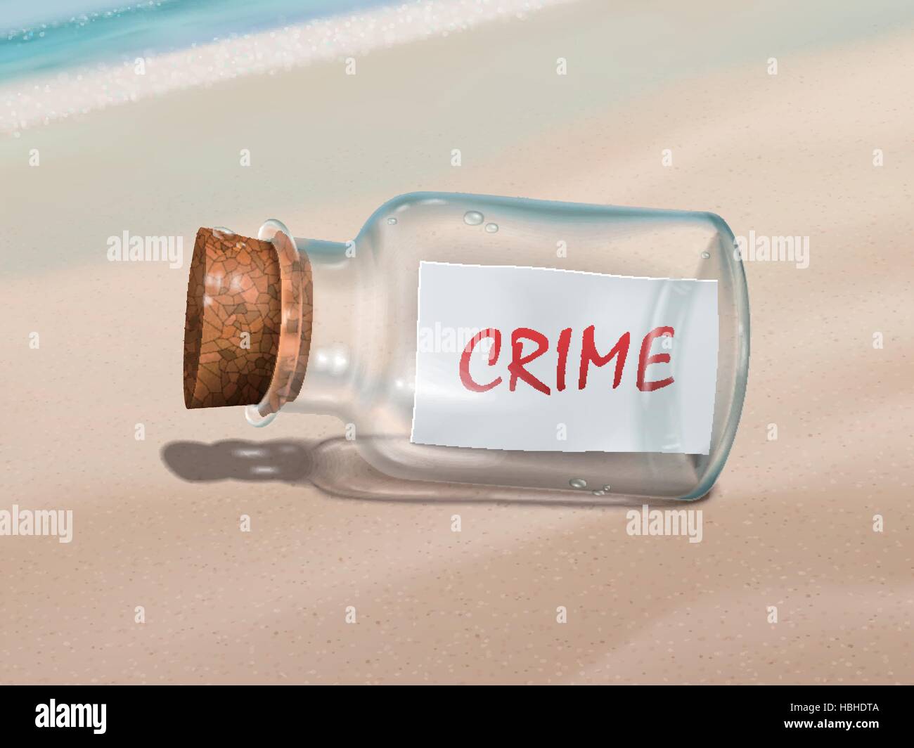 crime message in a bottle isolated on beautiful beach Stock Vector