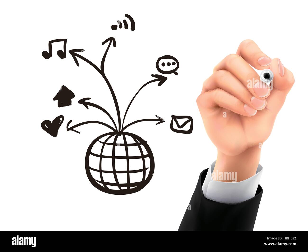 social media concept drawn by hand on a transparent board Stock Vector