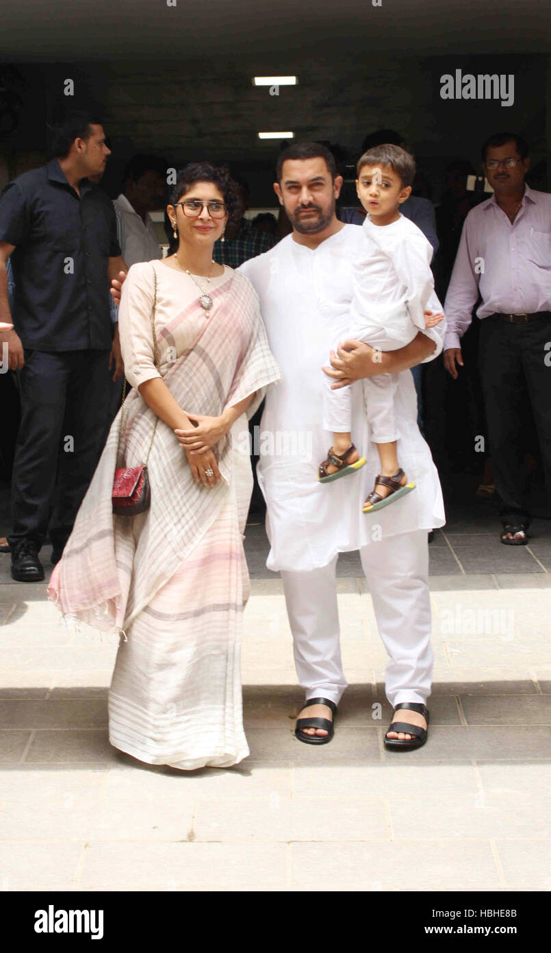 Bollywood actor Aamir Khan Kiran Rao their son Azad Rao Khan arrive to ...