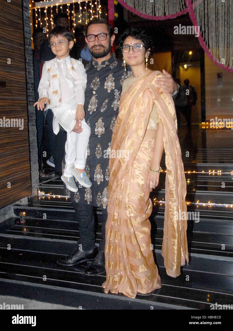 Bollywood Actor Aamir Khan Along With His Wife Kiran Rao And Son Azad Rao Khan During Diwali Celebration In Mumbai Stock Photo Alamy
