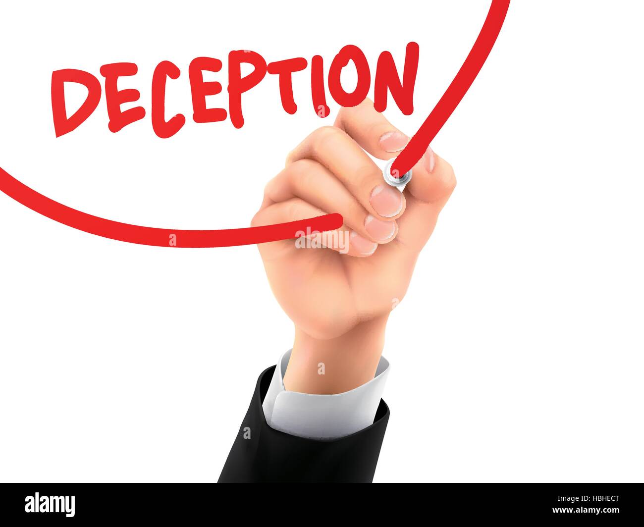 deception word written by hand on a transparent board Stock Vector