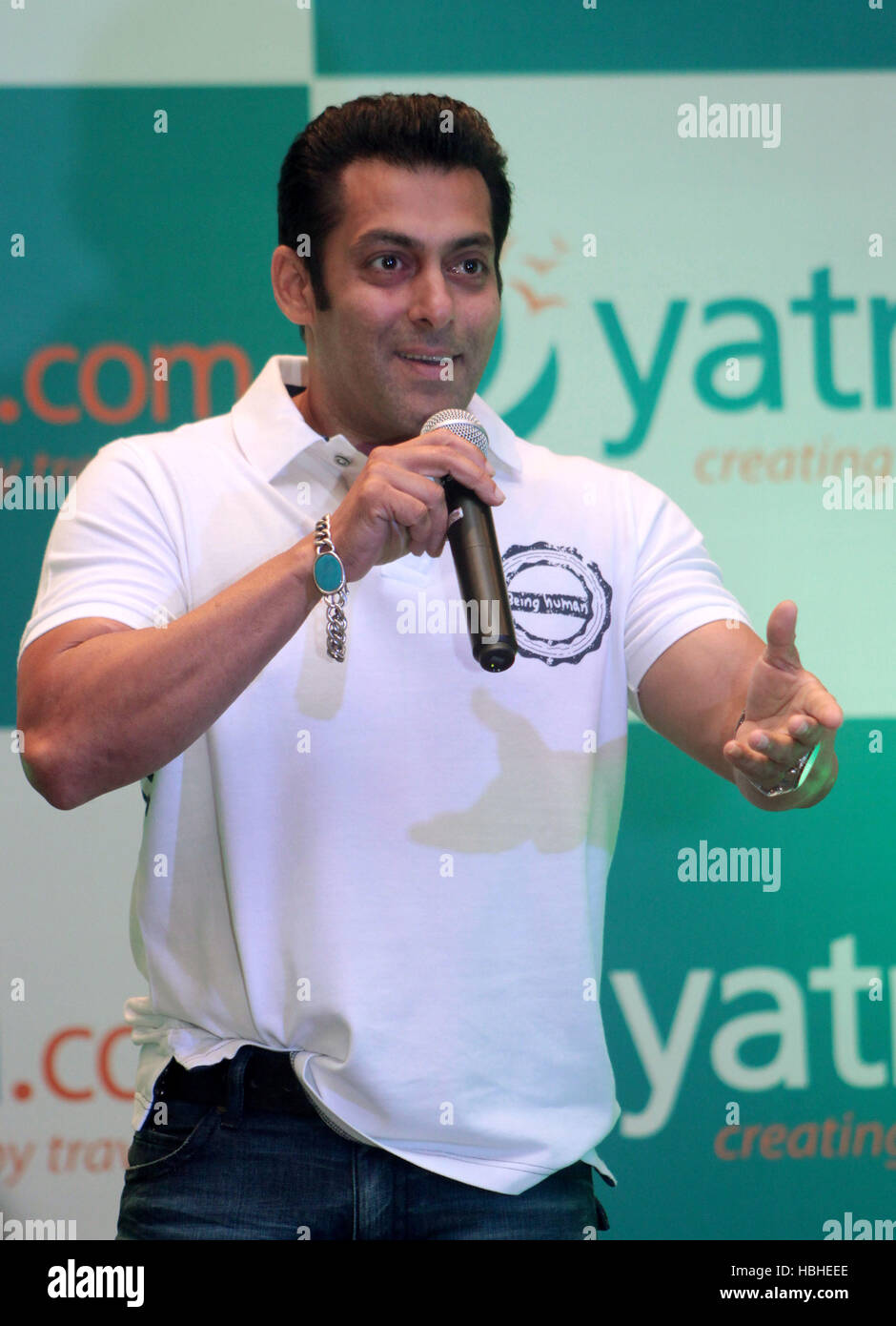 Salman Khan, Indian Bollywood actor speaking during a function announced brand ambassador shareholder Yatra.com Mumbai India Stock Photo