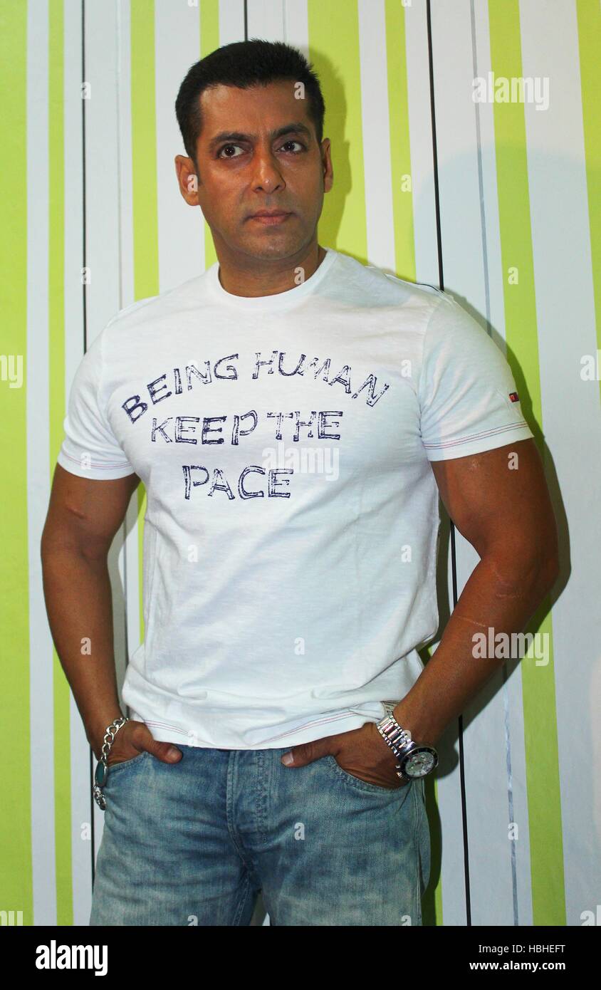 Bollywood actor Salman Khan poses during the launch item song Fevicol se upcoming film Dabangg 2 sets Bigg Boss 6 Mumbai Stock Photo