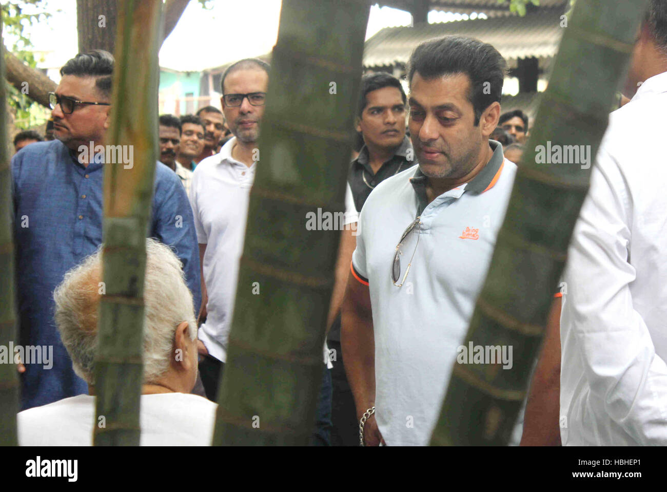Bollywood actor Salman Khan attends the funeral of Prashant Gunjalkar's father, in Mumbai, India on July 18, 2015 Stock Photo