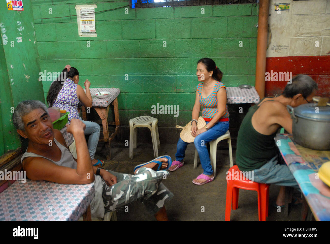 A café in the Interior of Central market, Iloilo, Panay, Philippines Stock Photo