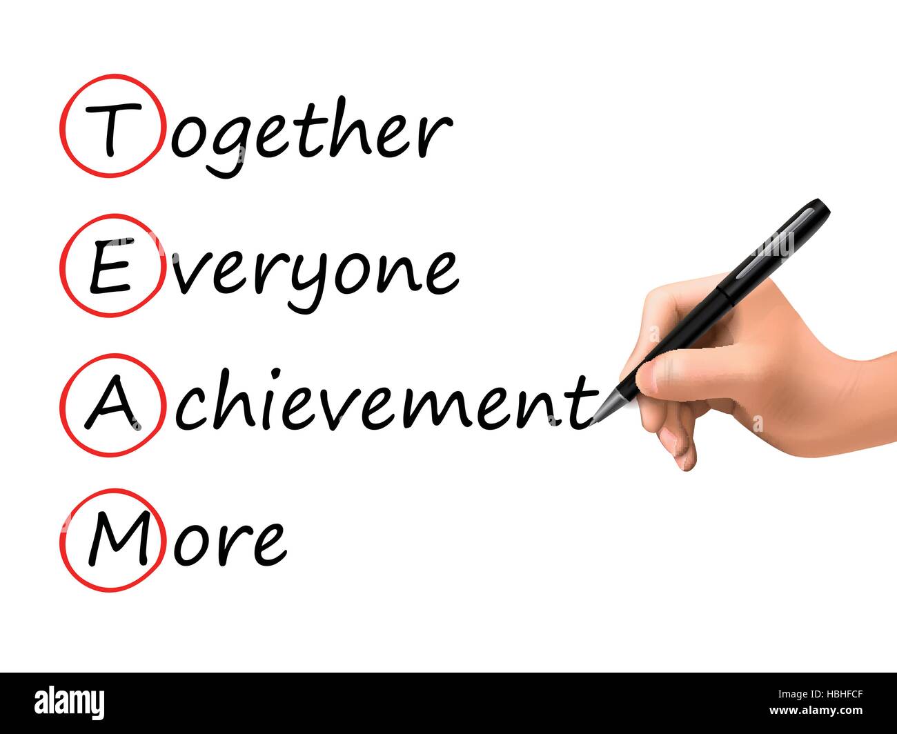 team work concept written by 3d hand over white Stock Vector