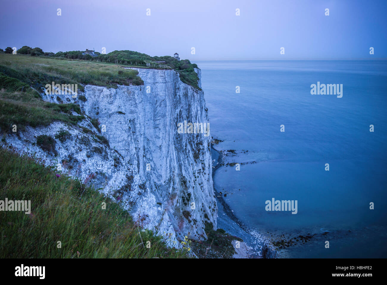An evening scenery of the grand White Cliff located in Dover, United Kingdom. Stock Photo