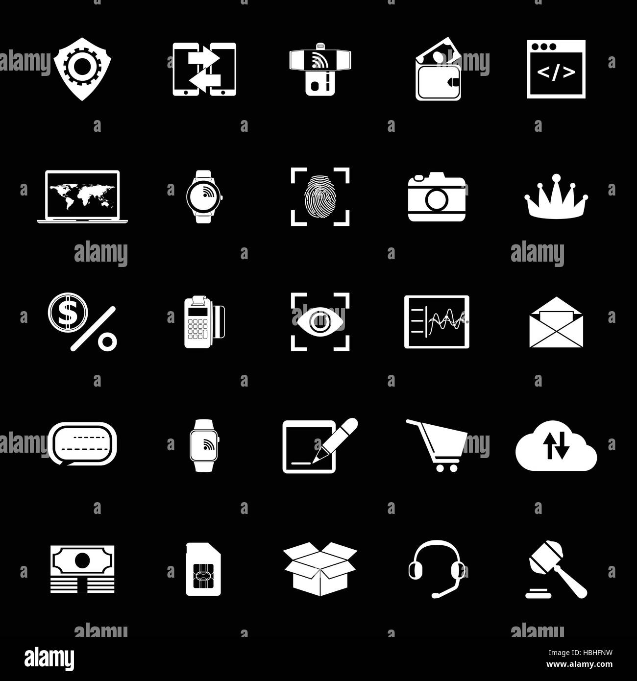 Financial technology icons on black background, stock vector Stock ...