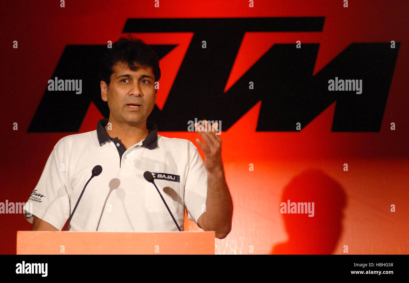Rajiv Bajaj, MD, Bajaj Auto speaking at meeting of KTM Motorcycles of Bajaj Auto in Poona Pune Maharashtra India Asia Stock Photo