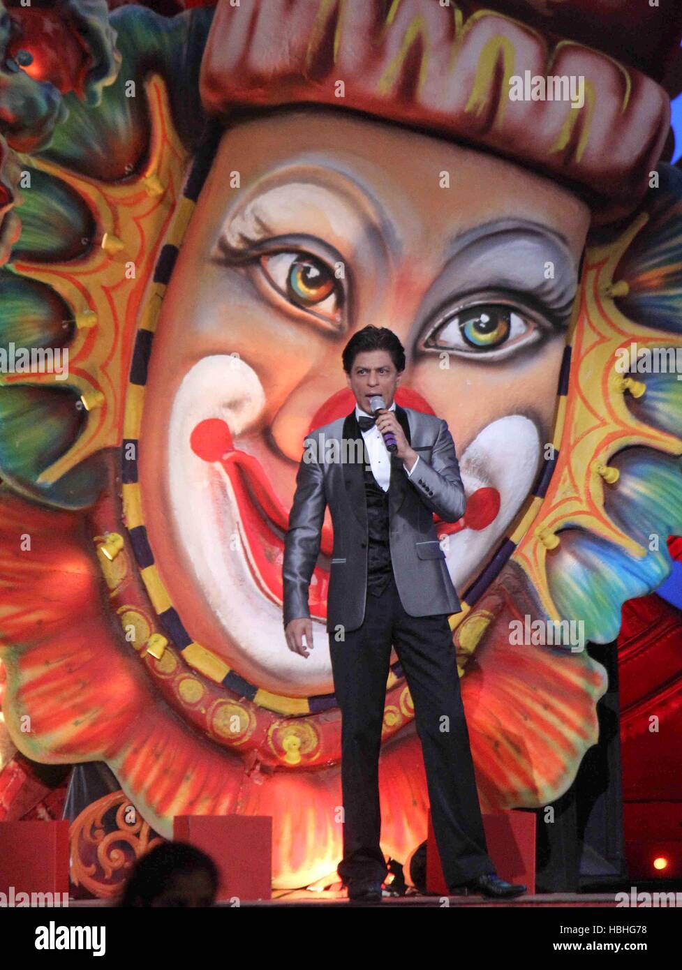 Shahrukh Khan in front of Joker poster, Indian Bollywood actor at Got Talent World Stage television show in Mumbai India Stock Photo