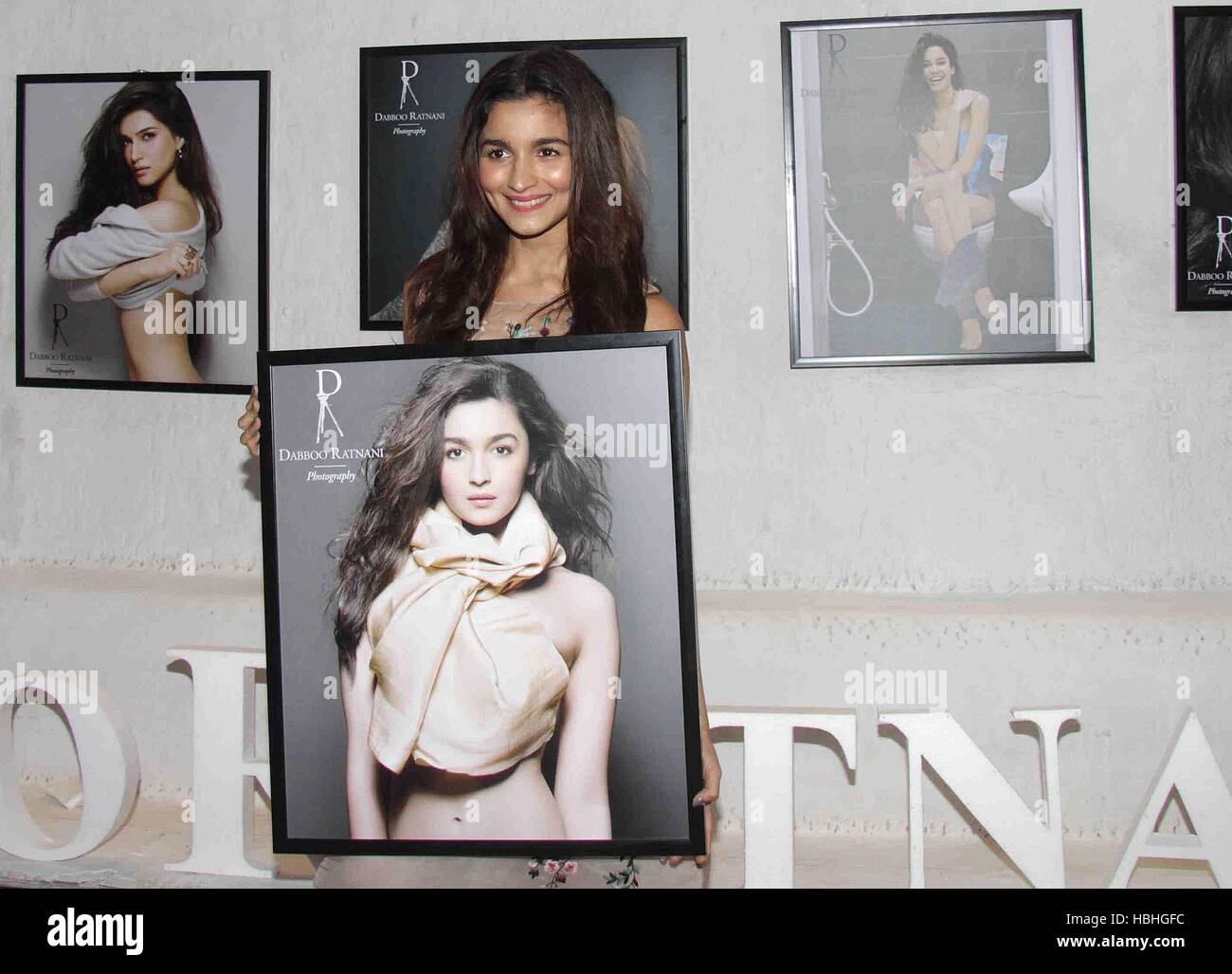 Alia Bhatt, Indian Bollywood actress with her picture frame at calendar launch of fashion photographer Dabboo Ratnani in Mumbai India Stock Photo