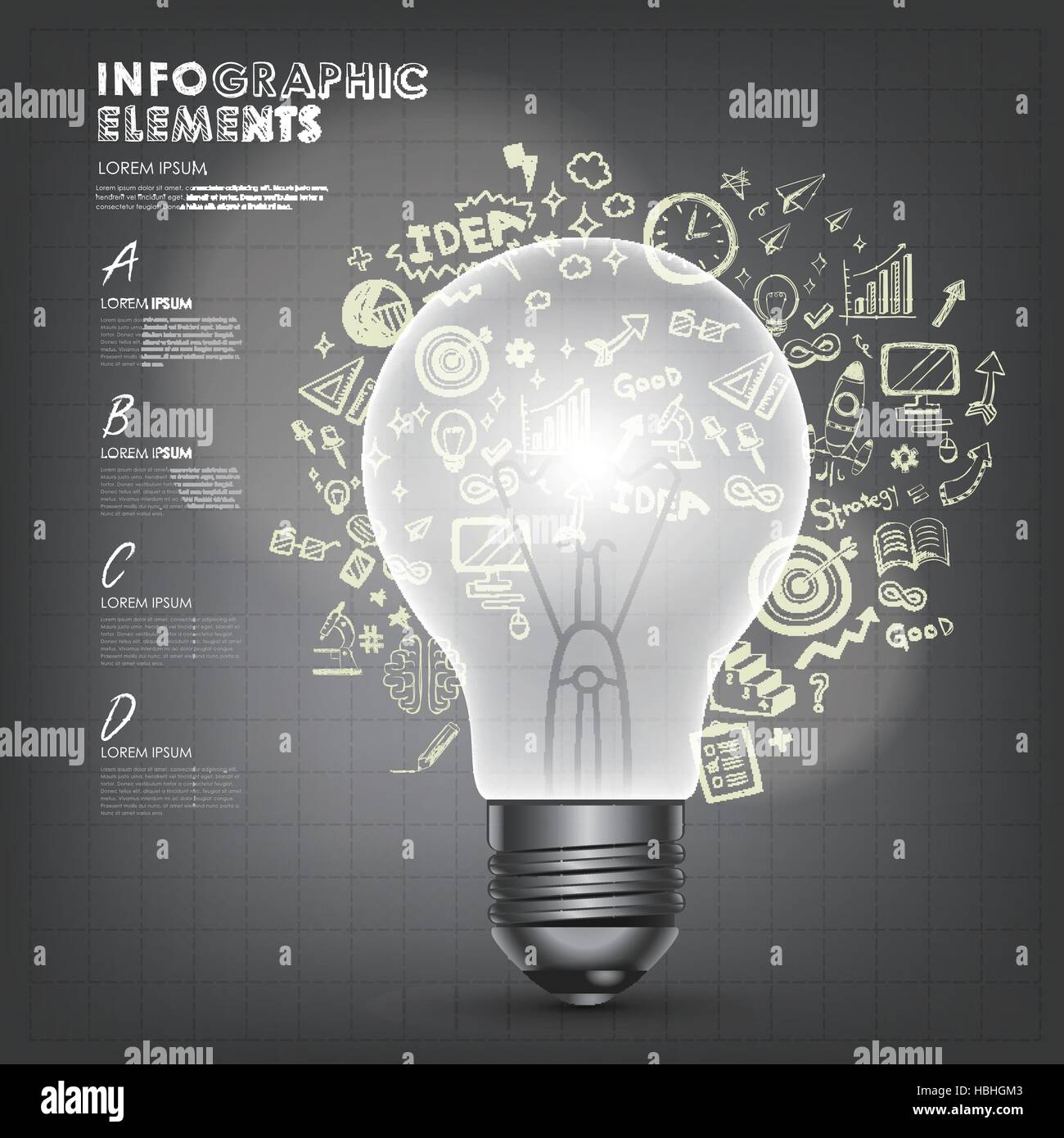 vector creative light bulb abstract with doodle infographic elements ...