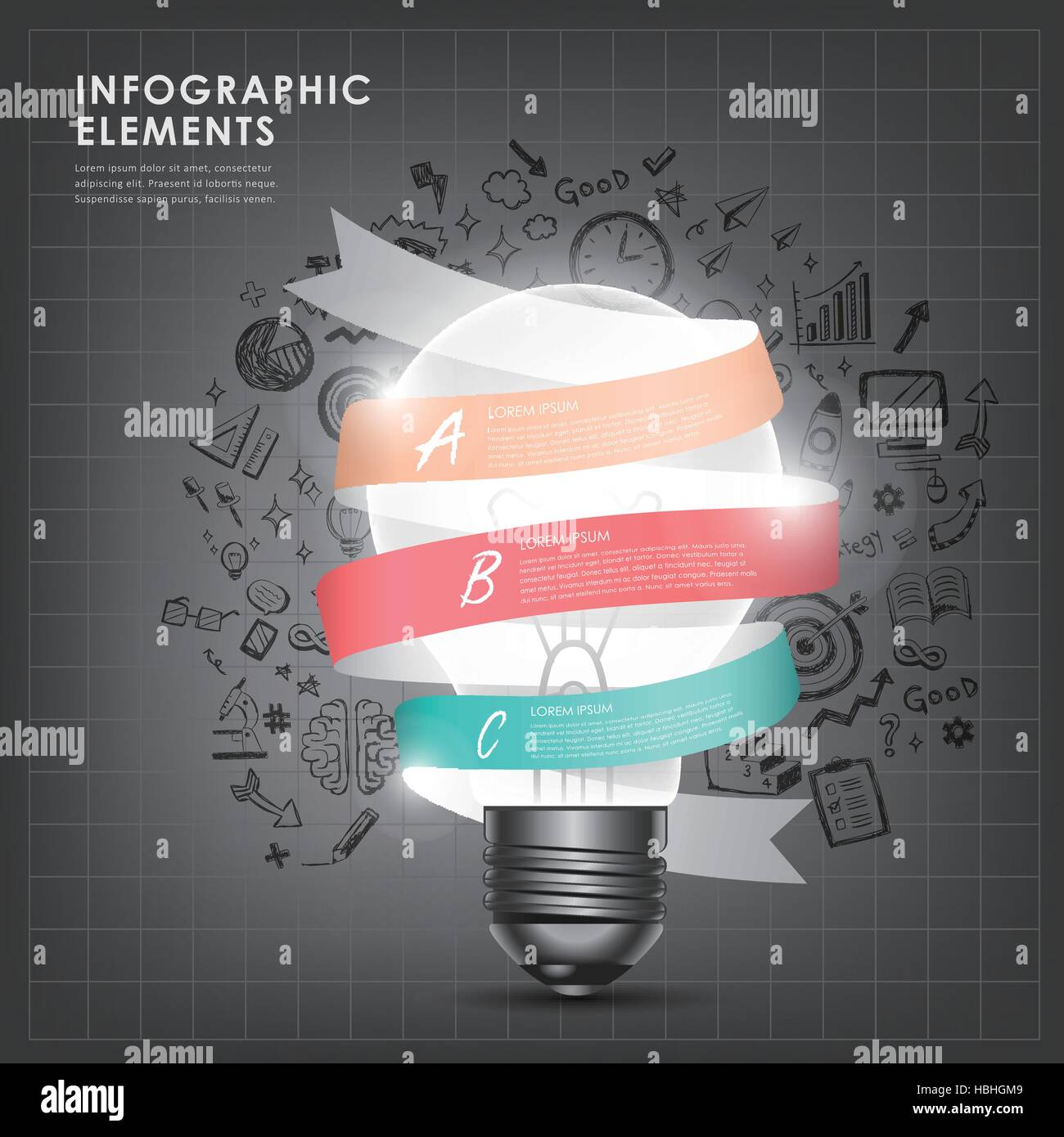 vector creative light bulb with ribbon abstract infographic elements ...