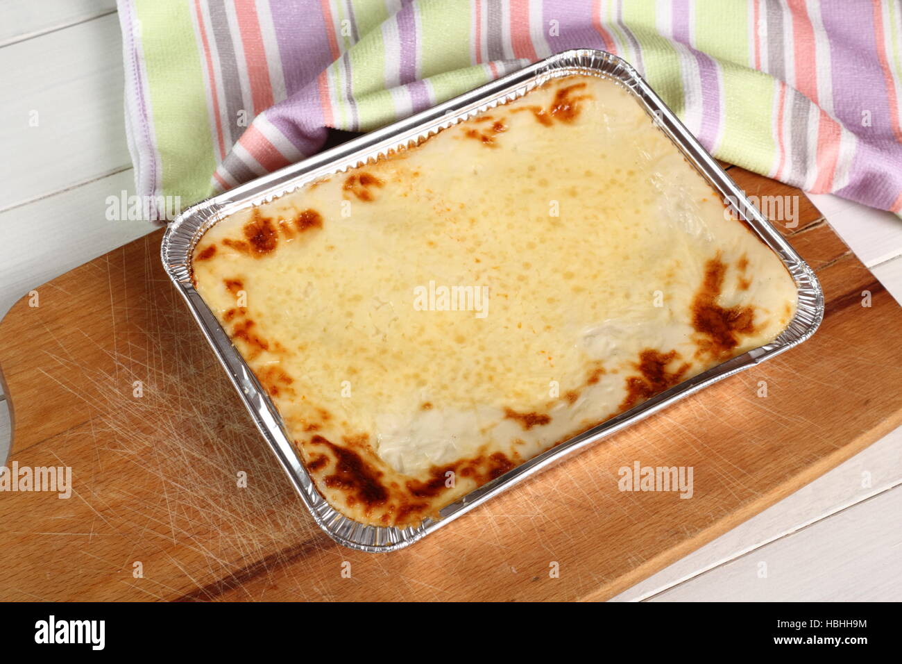 Baked Lasagne Bolognese in Disposable Foil Dish Stock Photo Alamy