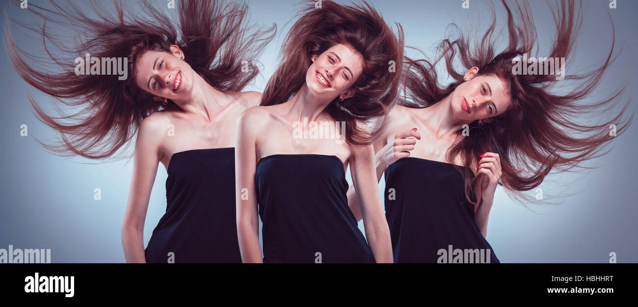 Set of young woman's portraits with different emotions Stock Photo