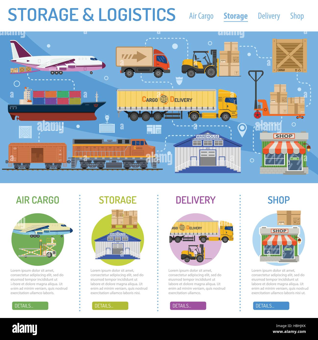 Storage and delivery infographics Stock Vector
