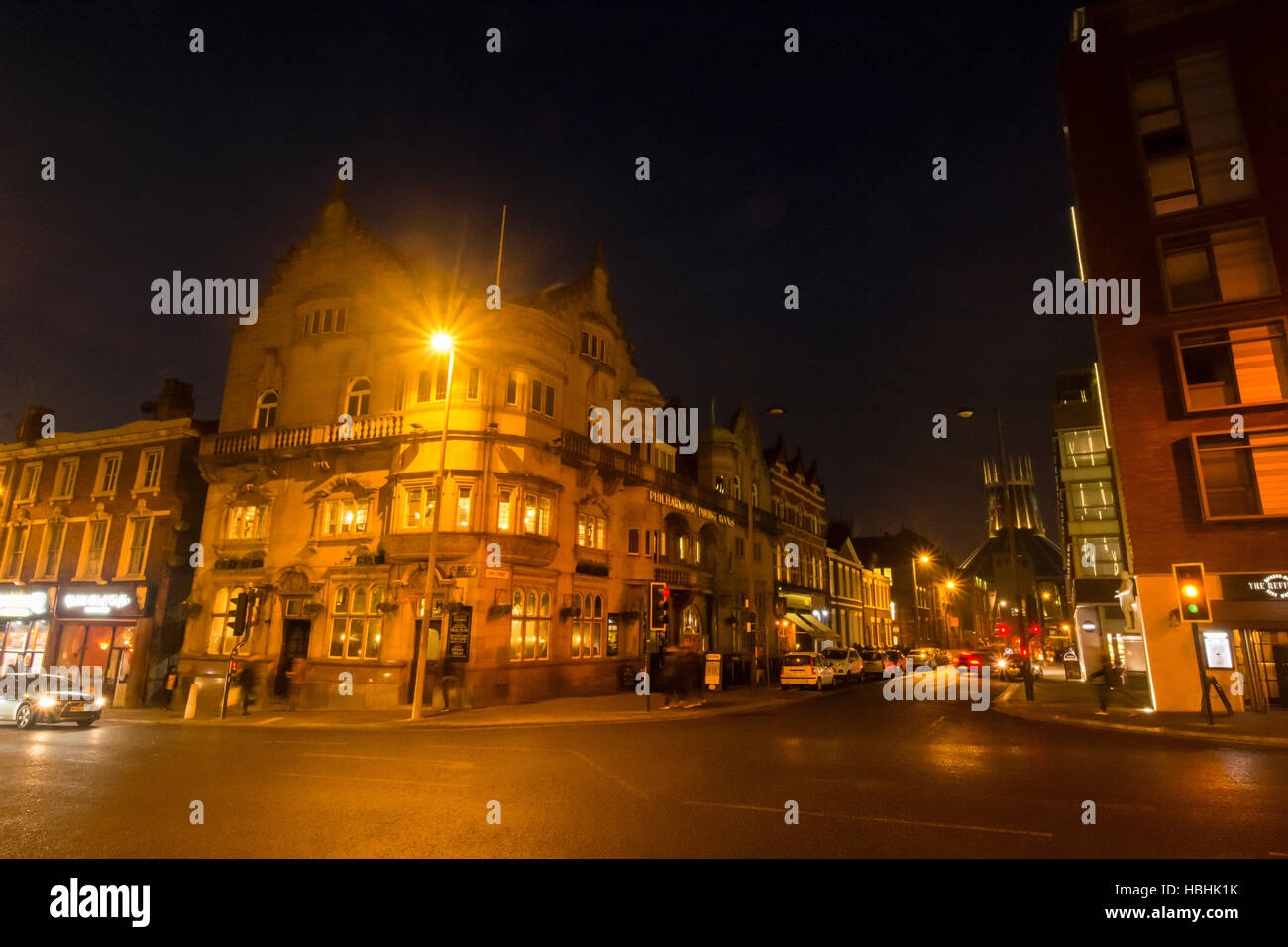 Philharmonic Pub and Dining Rooms at night in Hope Street, Liverpool. Stock Photo