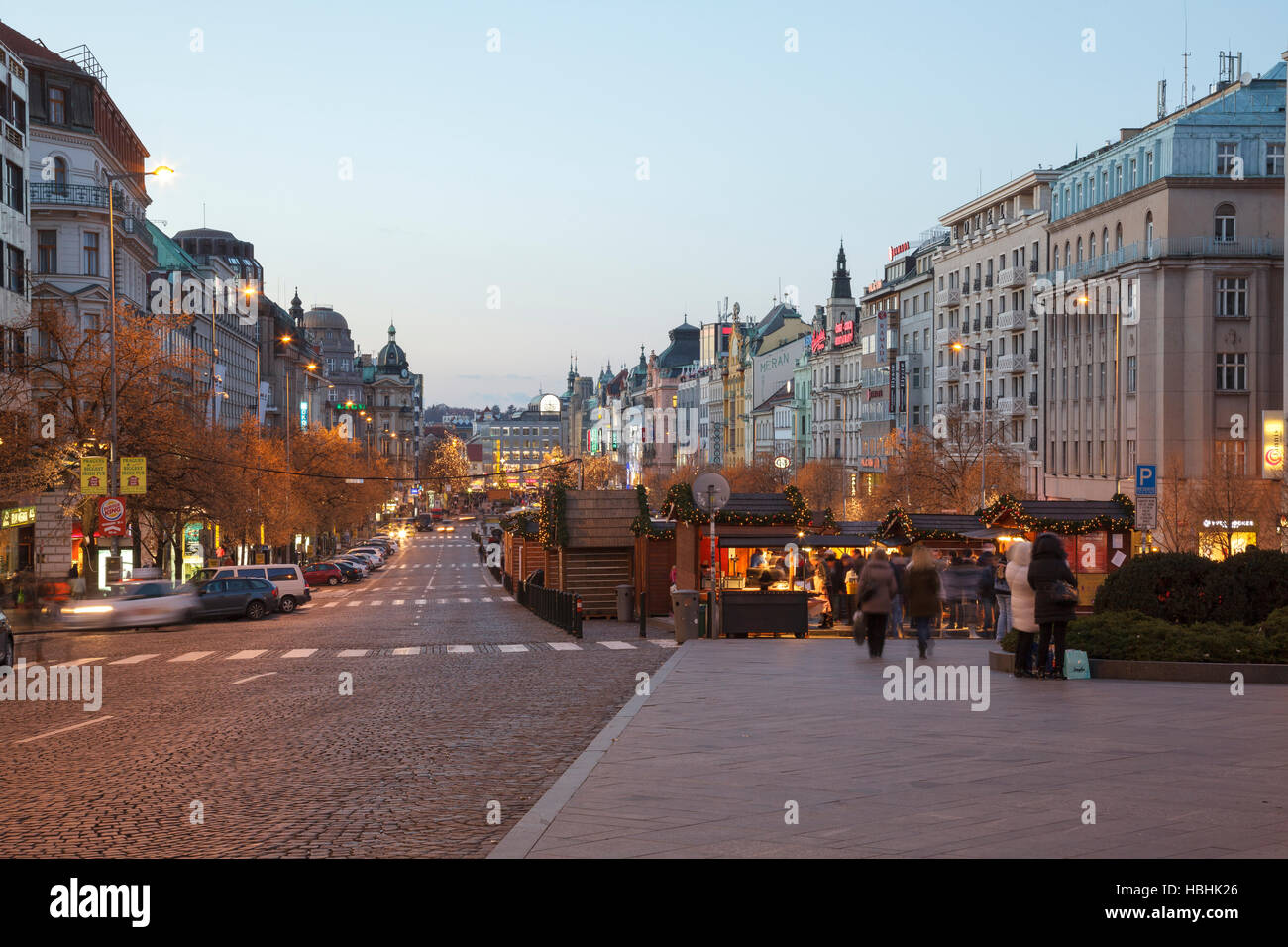 Wenceslas Square at dusk, Prague, Czech Republic Stock Photo