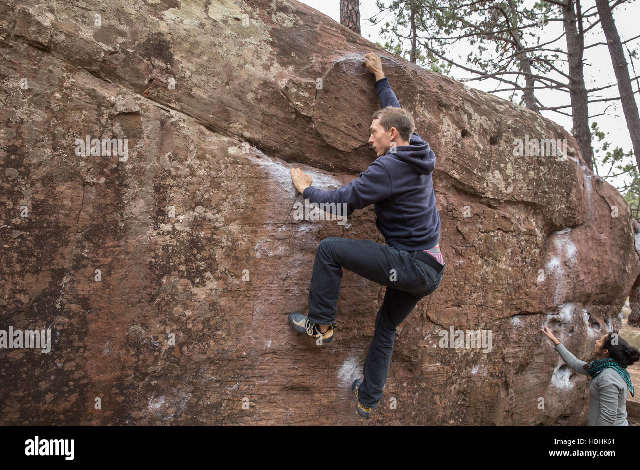 Climbing in the forest at Albarracin, in Spain Stock Photo