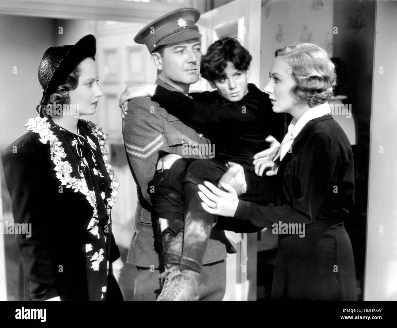 BELOVED ENEMY, Merle Oberon, Ronald Sinclair (second right), Karen