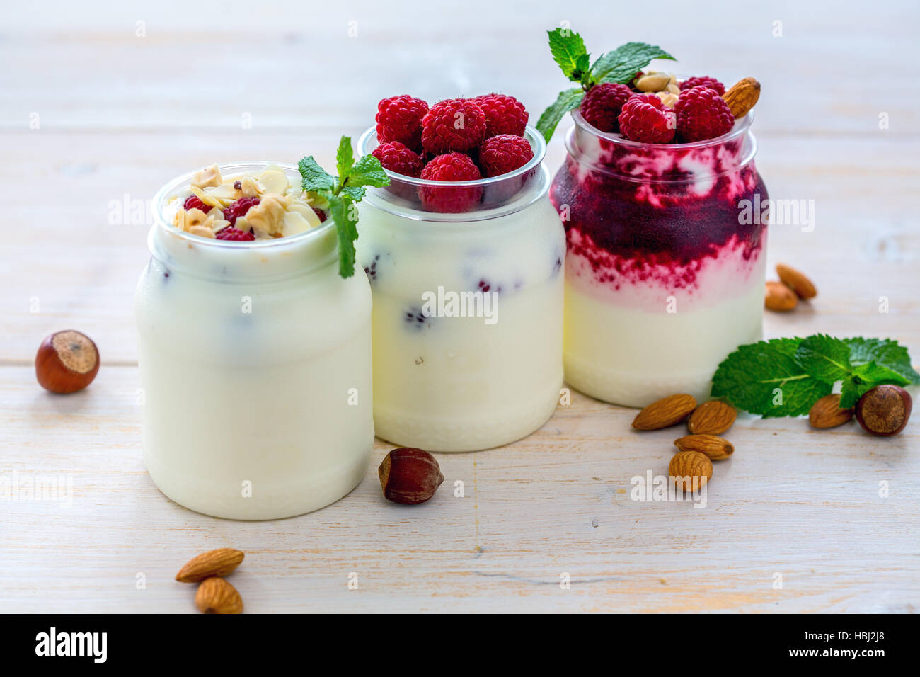 Jars with homemade yogurt Stock Photo Alamy